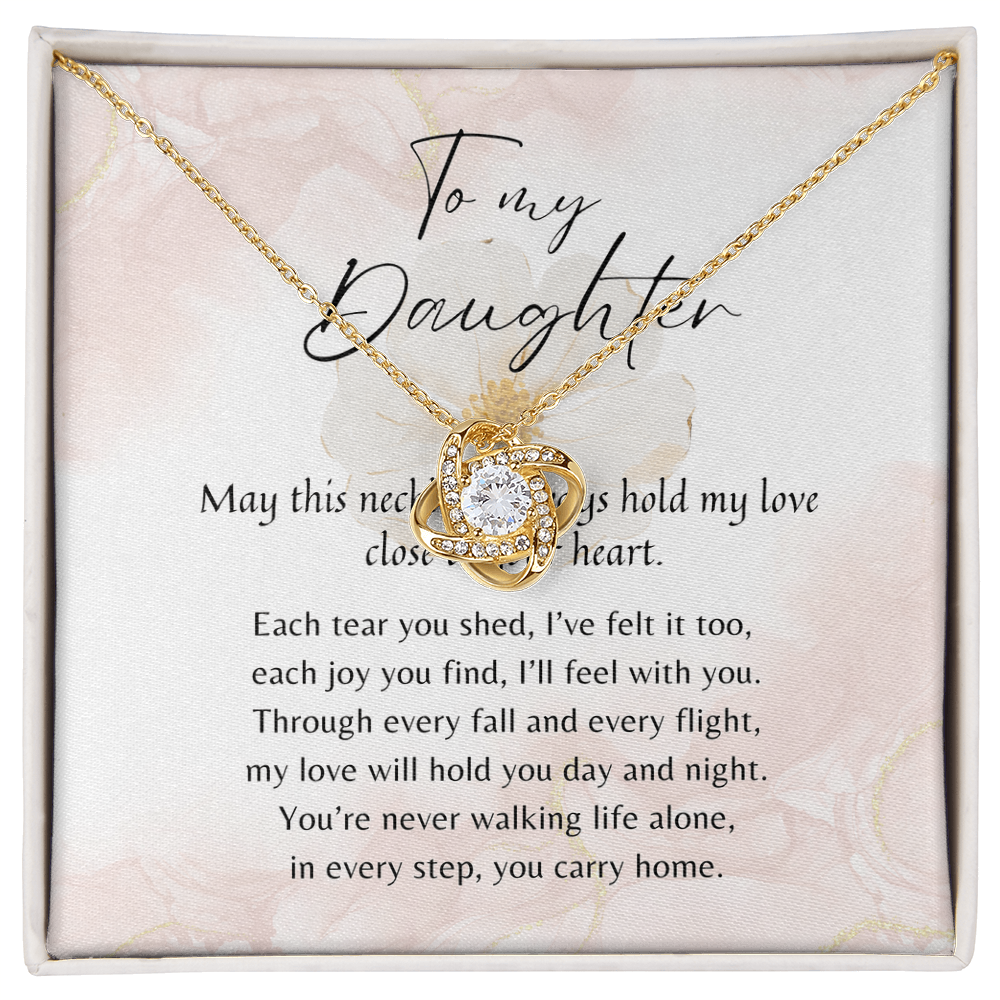 Love Knot Necklace for Daughter – 14k White Gold or 18k Yellow Gold Plated meaningful gift with poem in gift box