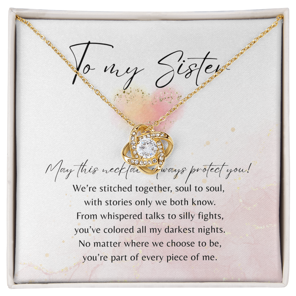 Love Knot Necklace for Sister – 14k White Gold or 18k Yellow Gold Plated gift with poem card in soft-touch box