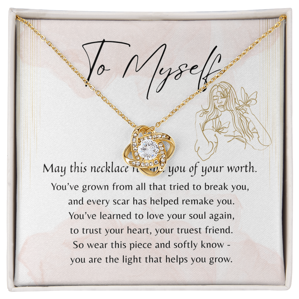 Love Knot Necklace for Myself – A thoughtful Gift to Myself 14k White Gold or 18k Yellow Gold Plated with inspiring message card