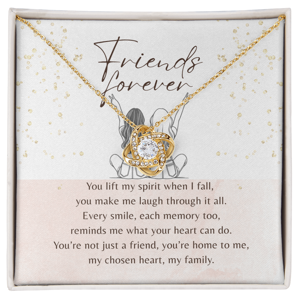 Love Knot Necklace for Best Friend – 14k White Gold or 18k Yellow Gold Plated gift with cubic zirconia pendant in a Friends Forever box