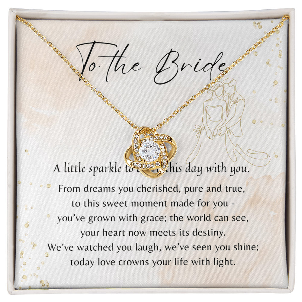 Love Knot Necklace for Bride – A Meaningful Gift for the Bride | 14k White Gold or 18k Yellow Gold Plated displayed in gift box with poem