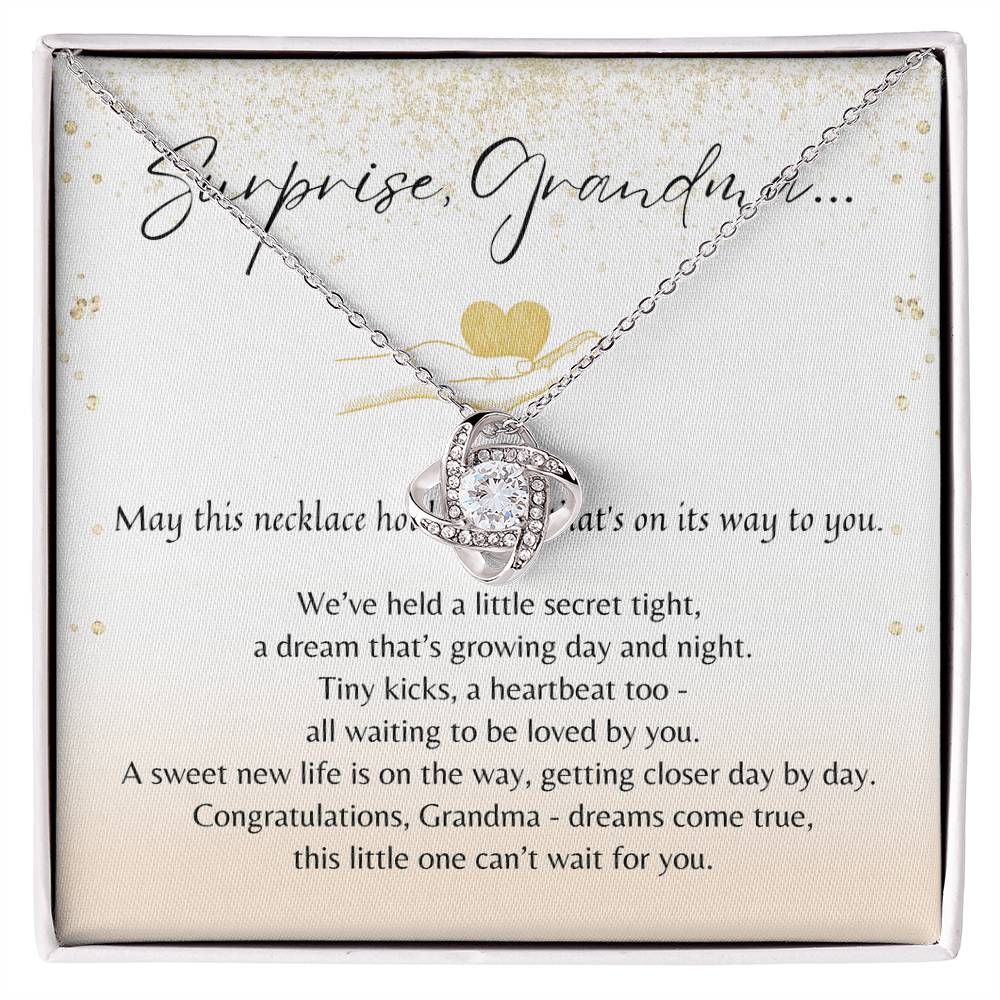 Love Knot Necklace for Grandma-To-Be – A Meaningful Baby Announcement Gift for Grandma | 14K White Gold or 18K Yellow Gold Plated in gift box with poem card