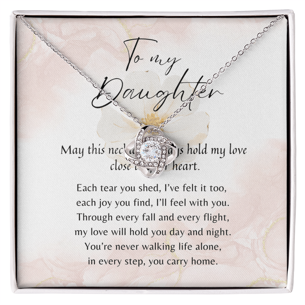 Love Knot Necklace for Daughter – 14k White Gold or 18k Yellow Gold Plated meaningful gift with poem card in gift box