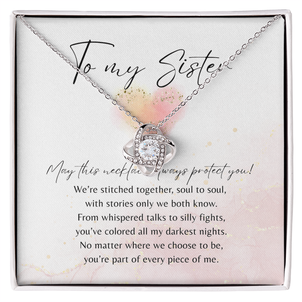 Love Knot Necklace for Sister – 14k White Gold or 18k Yellow Gold Plated with poem card in gift box for sisterhood bond