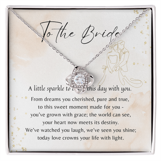 Love Knot Necklace for Bride – A Meaningful Gift for the Bride | 14k White Gold or 18k Yellow Gold Plated sparkling pendant in gift box with poem