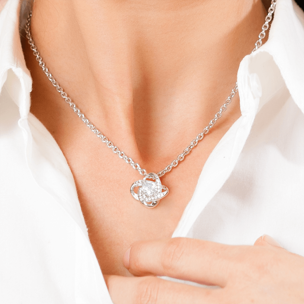 Love Knot Necklace for Grandma-To-Be – meaningful jewelry gift in 14K white gold or 18K yellow gold plated design