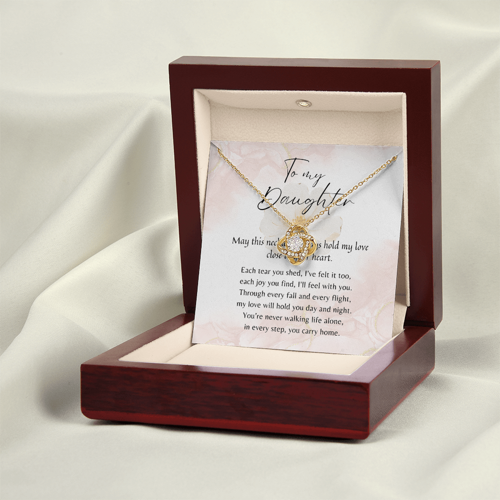 Love Knot Necklace for Daughter – 14k White Gold or 18k Yellow Gold Plated meaningful gift in luxury gift box with poem card