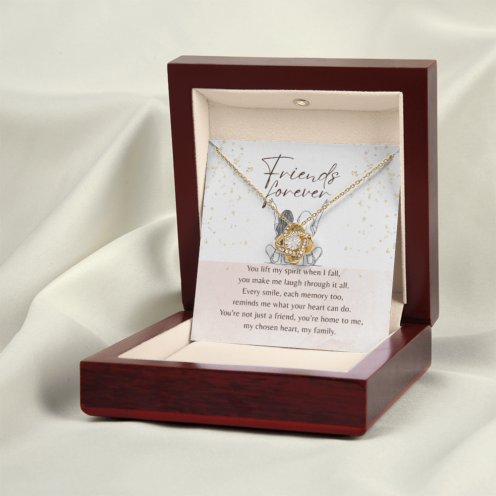Love Knot Necklace for Best Friend – 14k White Gold or 18k Yellow Gold Plated in luxury gift box with friendship message card