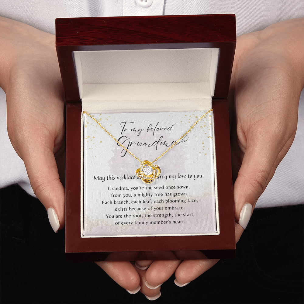 Love Knot Necklace for Grandma – A Meaningful Gift for Grandma | 14K White Gold or 18K Yellow Gold Plated in elegant wooden gift box with message card