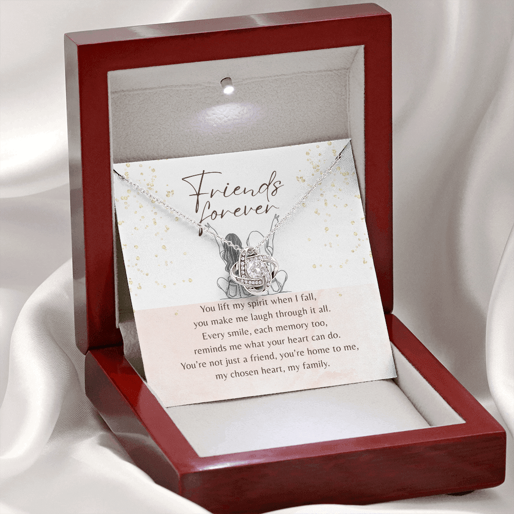 Love Knot Necklace for Best Friend – 14k White Gold or 18k Yellow Gold Plated | meaningful gift in elegant box with friendship message card