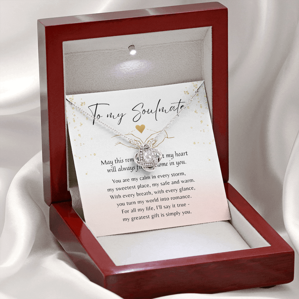Love Knot Necklace for Her – 14k White Gold or 18k Yellow Gold Plated with heartfelt message in elegant gift box display