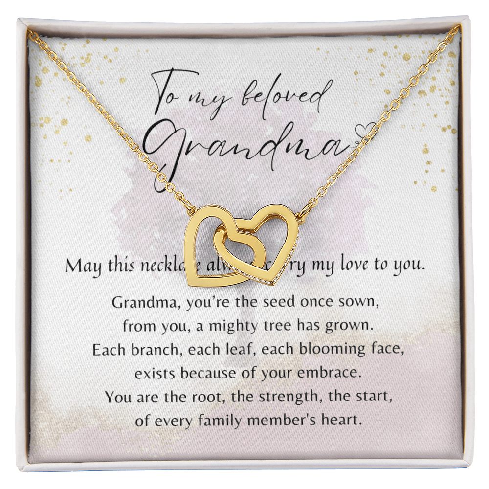 Interlocking Hearts Necklace for Grandma – A Meaningful Gift for Grandma | Rose Gold or 18K Yellow Gold Plated on gift card with heartfelt poem