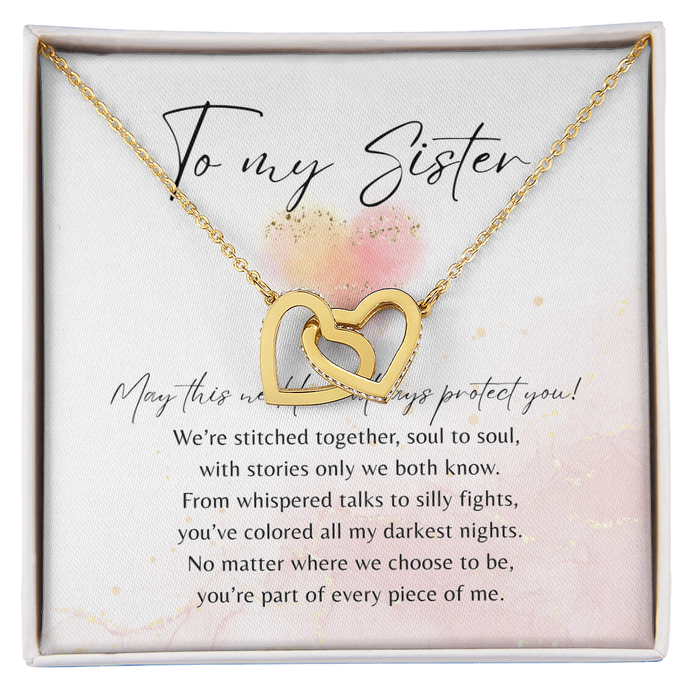 Interlocking Hearts Necklace for Sister – Rose Gold or 18k Yellow Gold Plated with heartfelt poem card in gift box