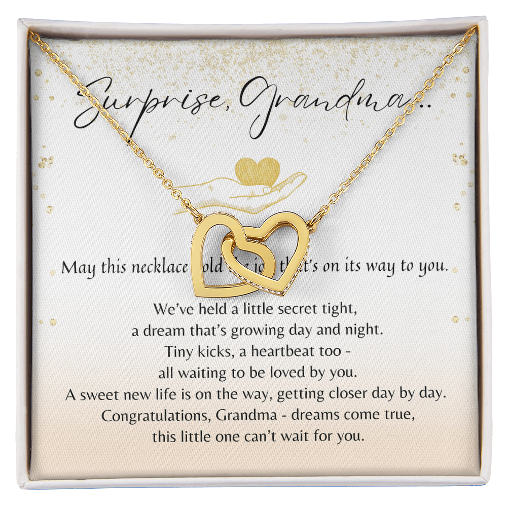 Interlocking Hearts Necklace for Grandma-To-Be – meaningful baby announcement gift in rose gold or 18K yellow gold plated design