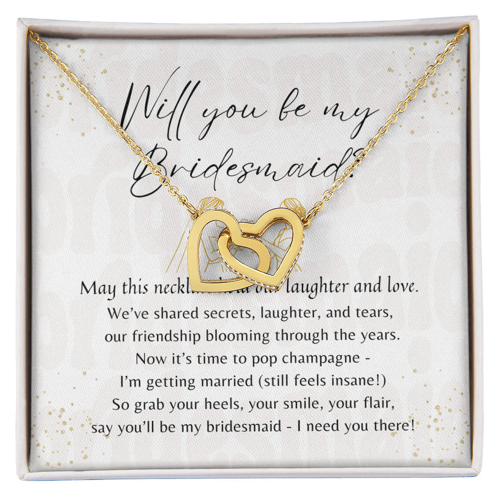 Interlocking Hearts Necklace for Bridesmaid – A Meaningful Bridesmaid Proposal Gift in 18k Yellow Gold Plated finish