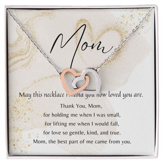Interlocking Hearts Necklace for Mom – Rose Gold or 18k Yellow Gold Plated Meaningful Gift of Eternal Love with poem card in gift box