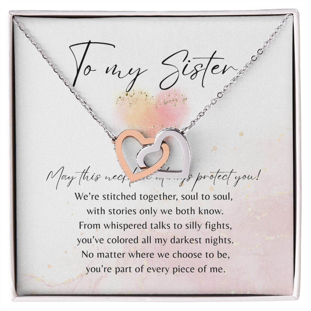 Interlocking Hearts Necklace for Sister – Rose Gold or 18k Yellow Gold Plated with poem card in gift box