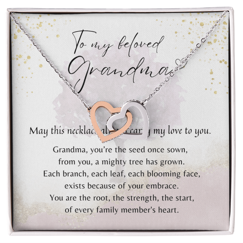 Interlocking Hearts Necklace for Grandma – A Meaningful Gift for Grandma | Rose Gold or 18K Yellow Gold Plated on gift card with poem