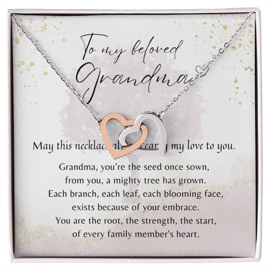 Interlocking Hearts Necklace for Grandma – A Meaningful Gift for Grandma | Rose Gold or 18K Yellow Gold Plated on gift card with poem