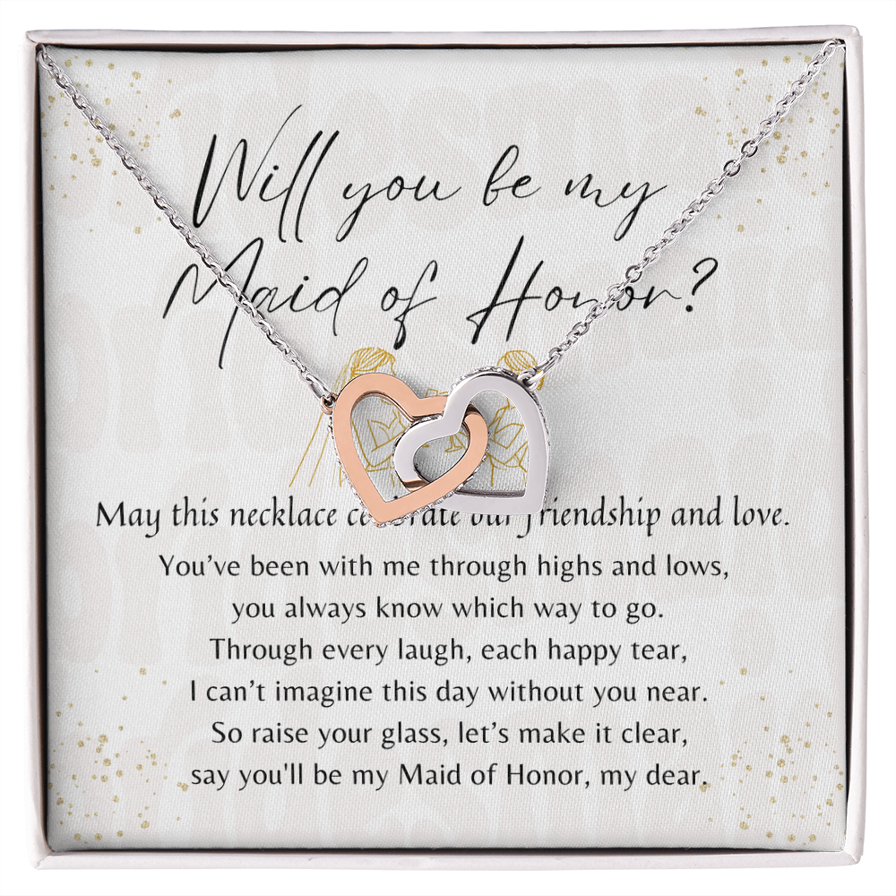 Interlocking Hearts Necklace for Maid of Honor – A Meaningful Maid of Honor Proposal Gift | Rose Gold or 18K Yellow Gold Plated in gift box with message