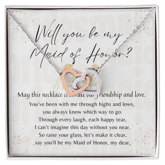 Interlocking Hearts Necklace for Maid of Honor – A Meaningful Maid of Honor Proposal Gift | Rose Gold or 18K Yellow Gold Plated in gift box with message