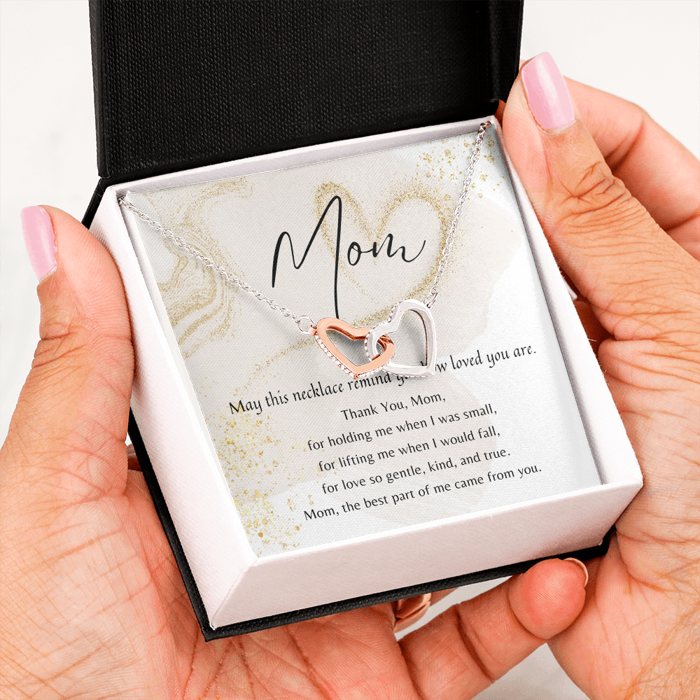 Interlocking Hearts Necklace for Mom – Rose Gold or 18k Yellow Gold Plated Meaningful Gift of Eternal Love in gift box with poem card
