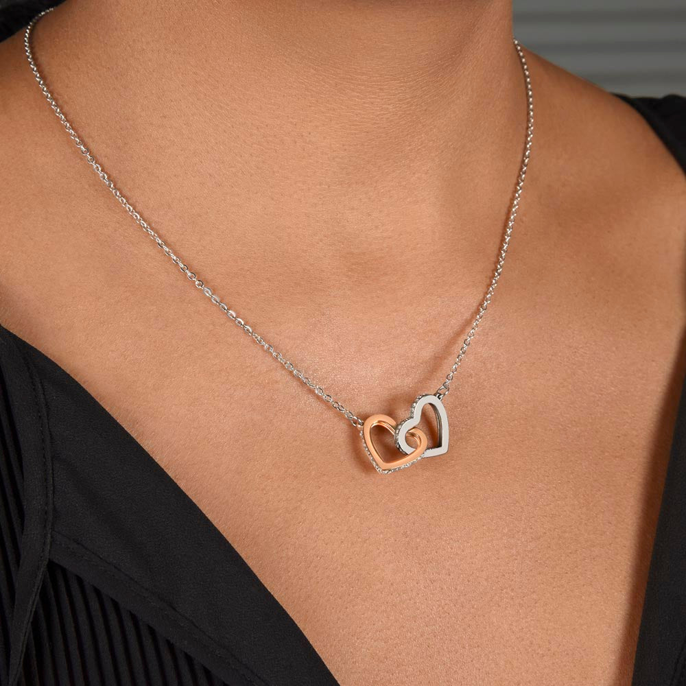 Interlocking Hearts Necklace for Mom – Rose Gold or 18k Yellow Gold Plated meaningful gift of eternal love worn on neck