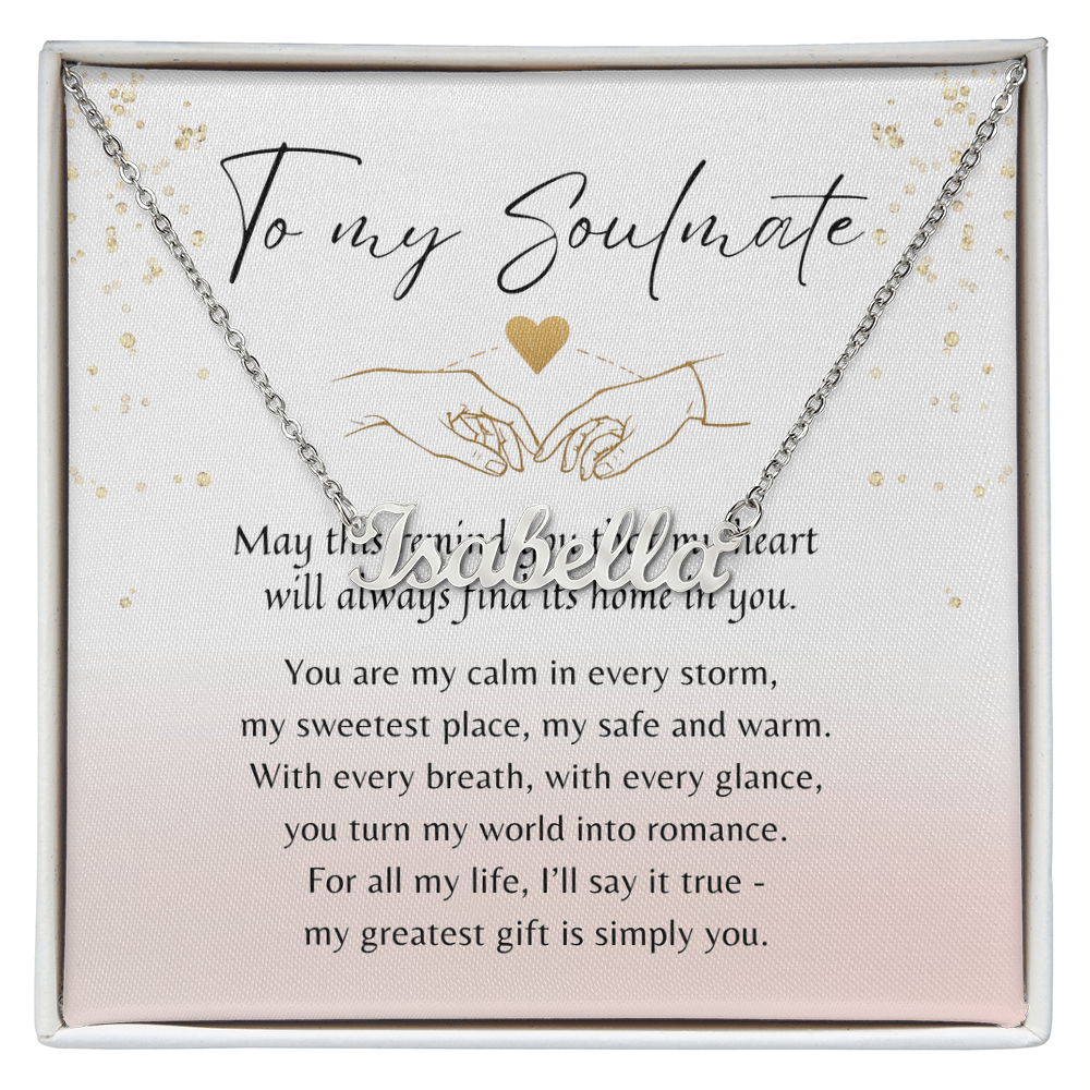 Custom Name Necklace for Her – A Meaningful Romantic Gift of Love | silver name necklace with romantic message card in gift box