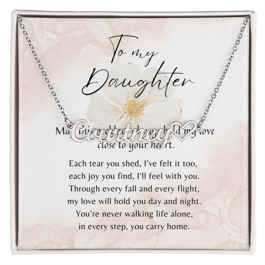 Heart Name Necklace for Daughter – A Meaningful Gift from Parent | personalized silver heart pendant on chain with heartfelt message card