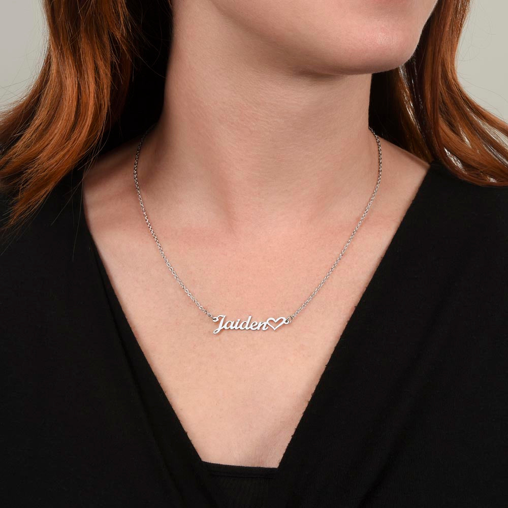 Heart Name Necklace for New Mom – A Meaningful Gift for a New Mom | delicate stainless steel name necklace with heart detail