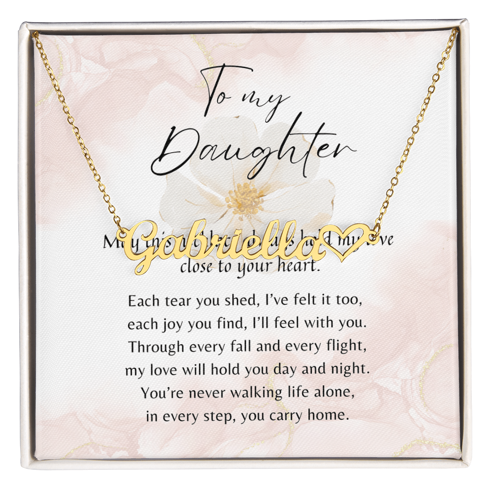 Heart Name Necklace for Daughter – A Meaningful Gift from Parent | gold finish pendant with personalized name and poetic message card