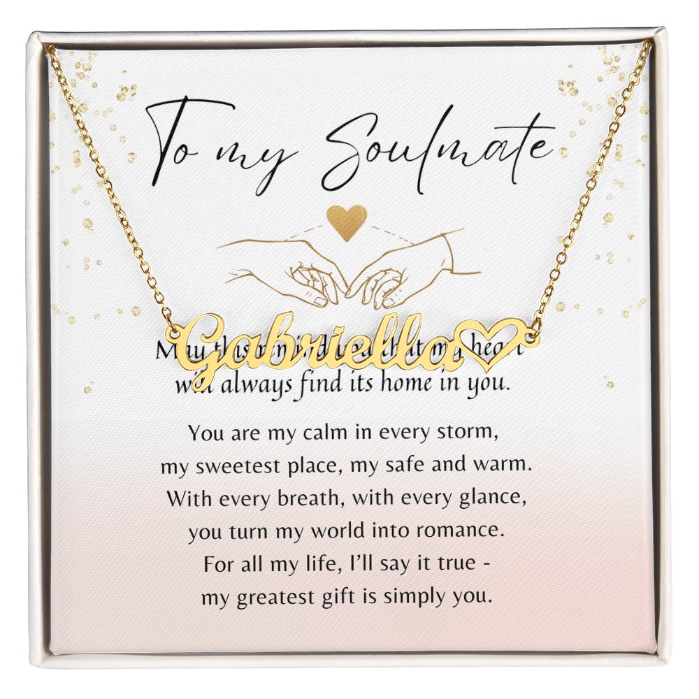 Heart Name Necklace for Her – A Meaningful Romantic Gift of Love | delicate gold name necklace with heartfelt romantic message card