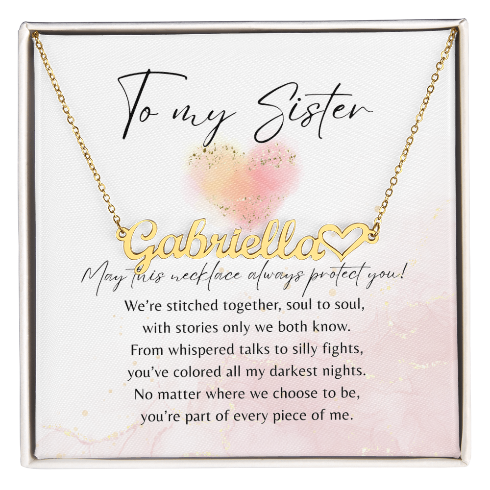 Heart Name Necklace for Sister – A Meaningful Gift of Sisterhood | Gold finish personalized necklace with poetic message card