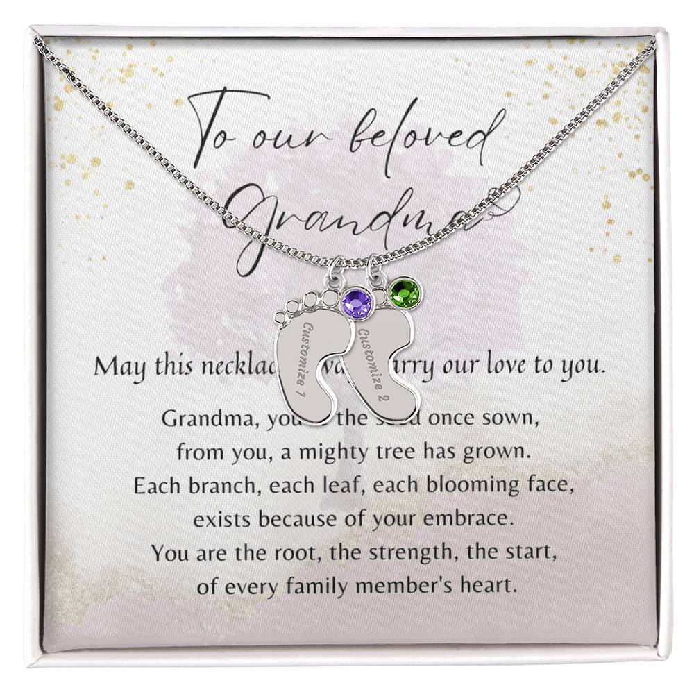 Personalized Engraved Baby Feet Necklace with Birthstone for Grandma (2-4 Charms) – Meaningful jewelry in stainless steel or gold finish