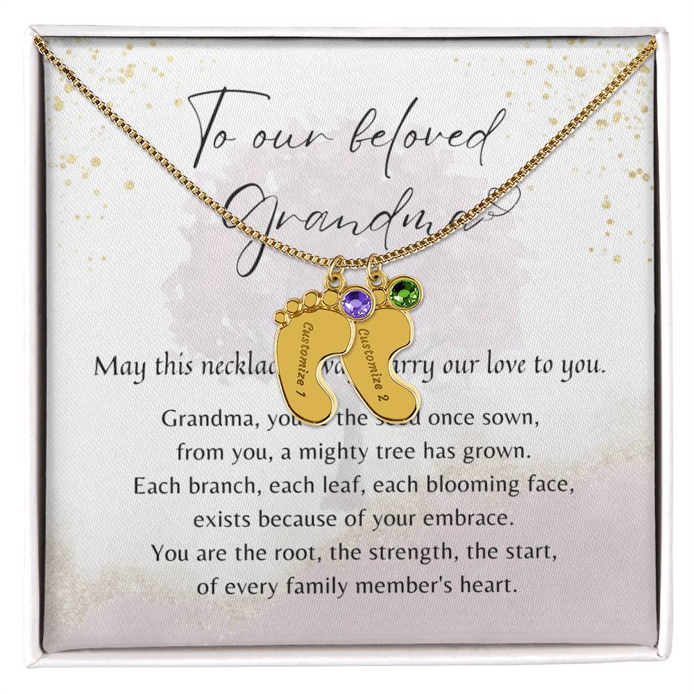 Personalized Engraved Baby Feet Necklace with Birthstone for Grandma (2-4 Charms) – Meaningful jewelry in gold finish with gift box poem