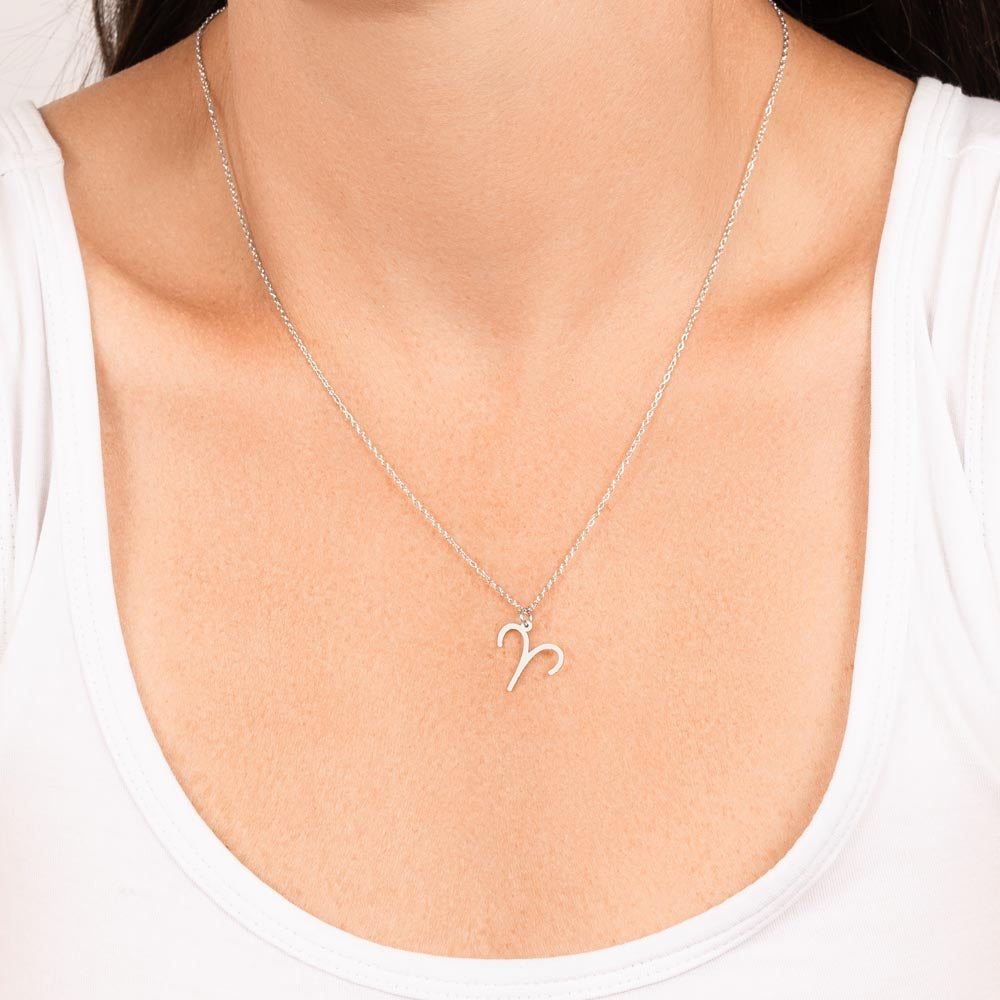 Aries Zodiac Symbol Necklace for Girls – A Meaningful Gift for an Aries Girl | Stainless Steel or 18k Yellow Gold Finish on model