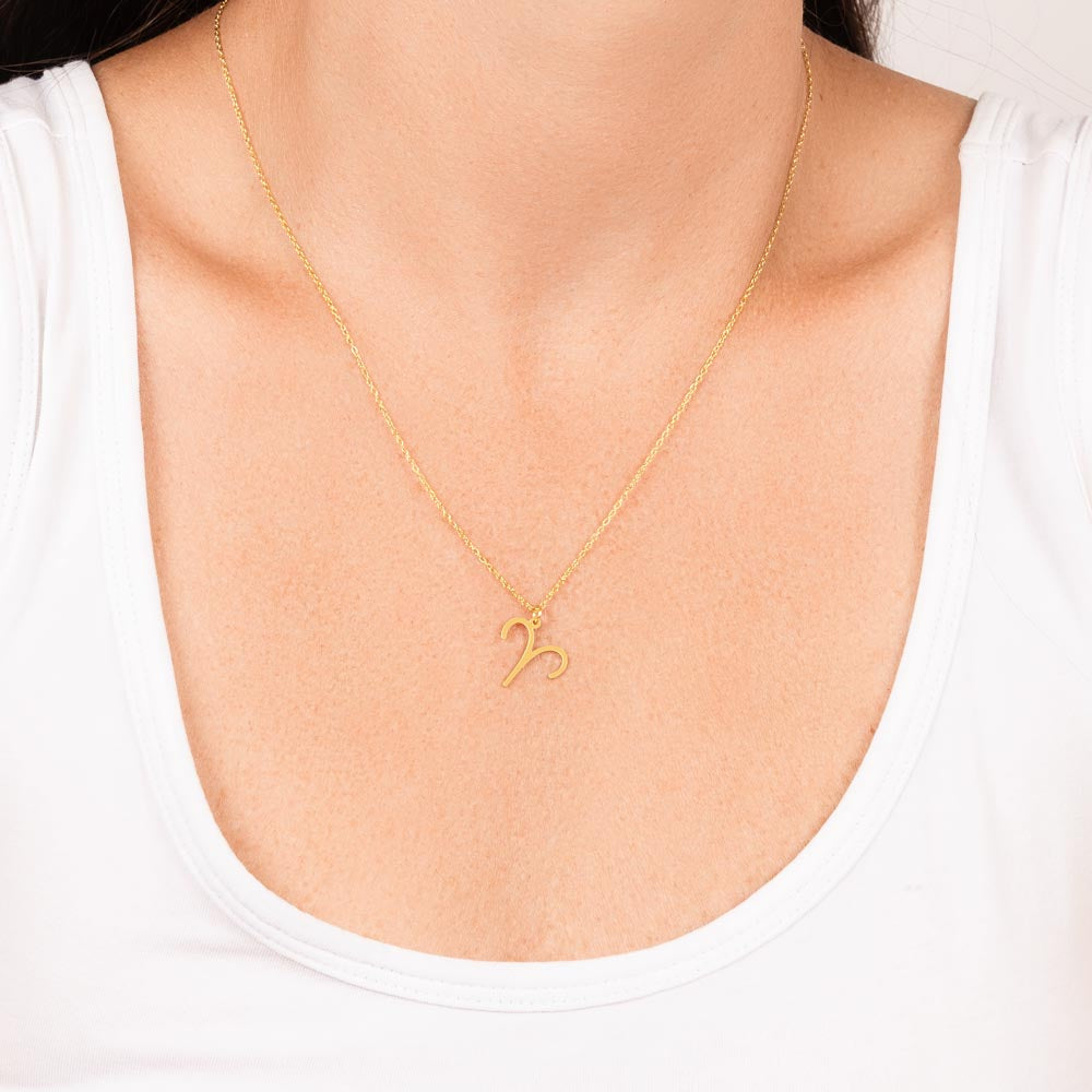 Aries Zodiac Symbol Necklace for Girls – A Meaningful Gift for an Aries Girl | Stainless Steel or 18k Yellow Gold Finish on model