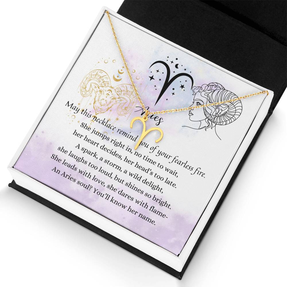 Aries Zodiac Symbol Necklace for Girls – A Meaningful Gift for an Aries Girl | stainless steel or 18k gold finish with poetic Aries card