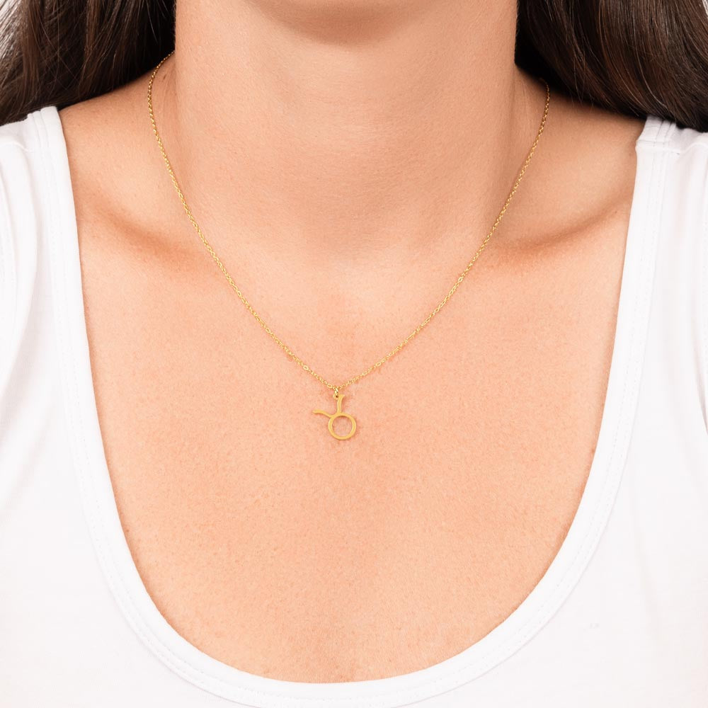 Taurus Zodiac Necklace for Women – Astrology Gift with delicate gold pendant worn on fine chain over white top