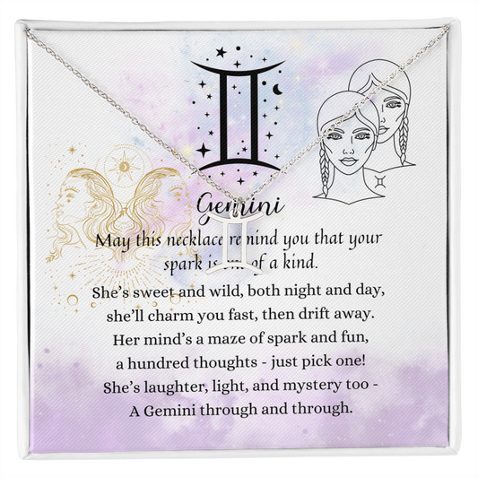 Gemini Zodiac Symbol Necklace for Girls – A Meaningful Gift for a Gemini Girl | Stainless Steel or 18k Yellow Gold Finish with poetic starry design background