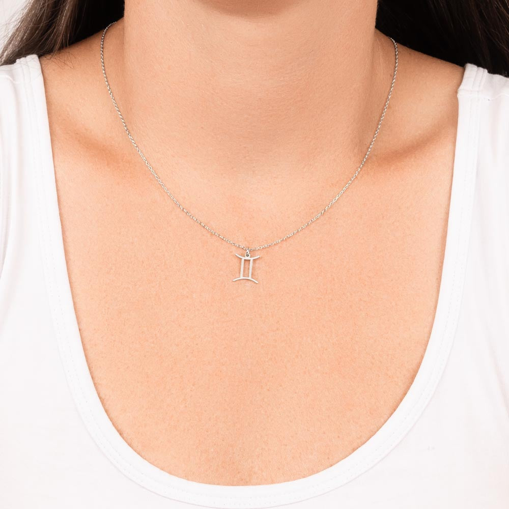 Gemini Zodiac Symbol Necklace for Girls – A Meaningful Gift for a Gemini Girl | Stainless Steel or 18k Yellow Gold Finish worn on model