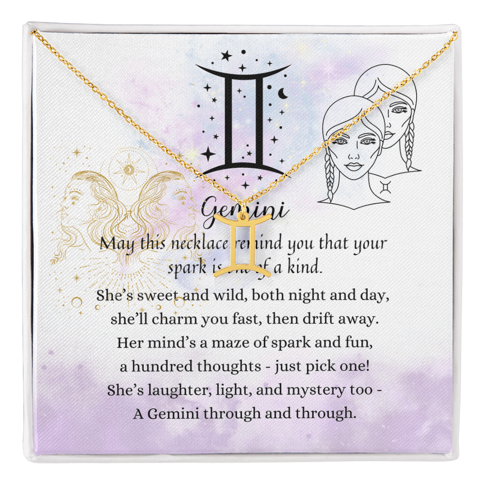 Gemini Zodiac Symbol Necklace for Girls – A Meaningful Gift for a Gemini Girl | Stainless Steel or 18k Yellow Gold Finish with poetic star design card