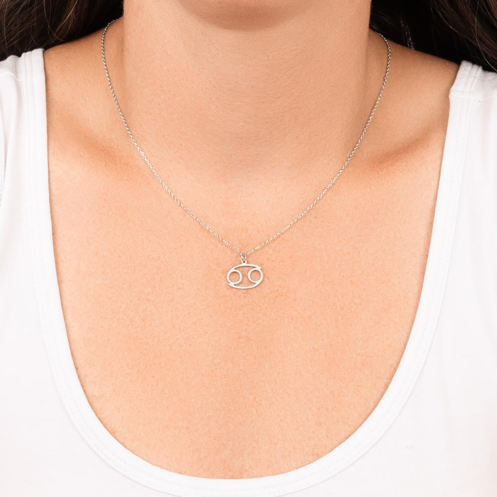 Cancer Zodiac Symbol Necklace for Girls – A Meaningful Gift for a Cancer Girl | Stainless Steel or 18k Yellow Gold Finish shown on model