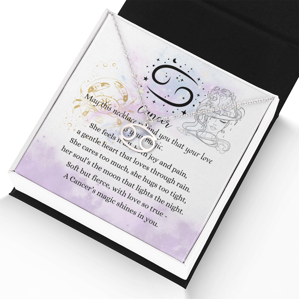 Cancer Zodiac Symbol Necklace for Girls – A Meaningful Gift for a Cancer Girl | Stainless Steel or 18k Yellow Gold Finish in gift box with poem card