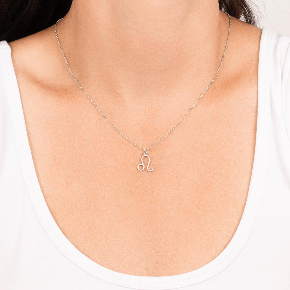 Leo Zodiac Symbol Necklace for Girls – A Meaningful Gift for a Leo Girl | Stainless Steel or 18k Yellow Gold Finish worn on model