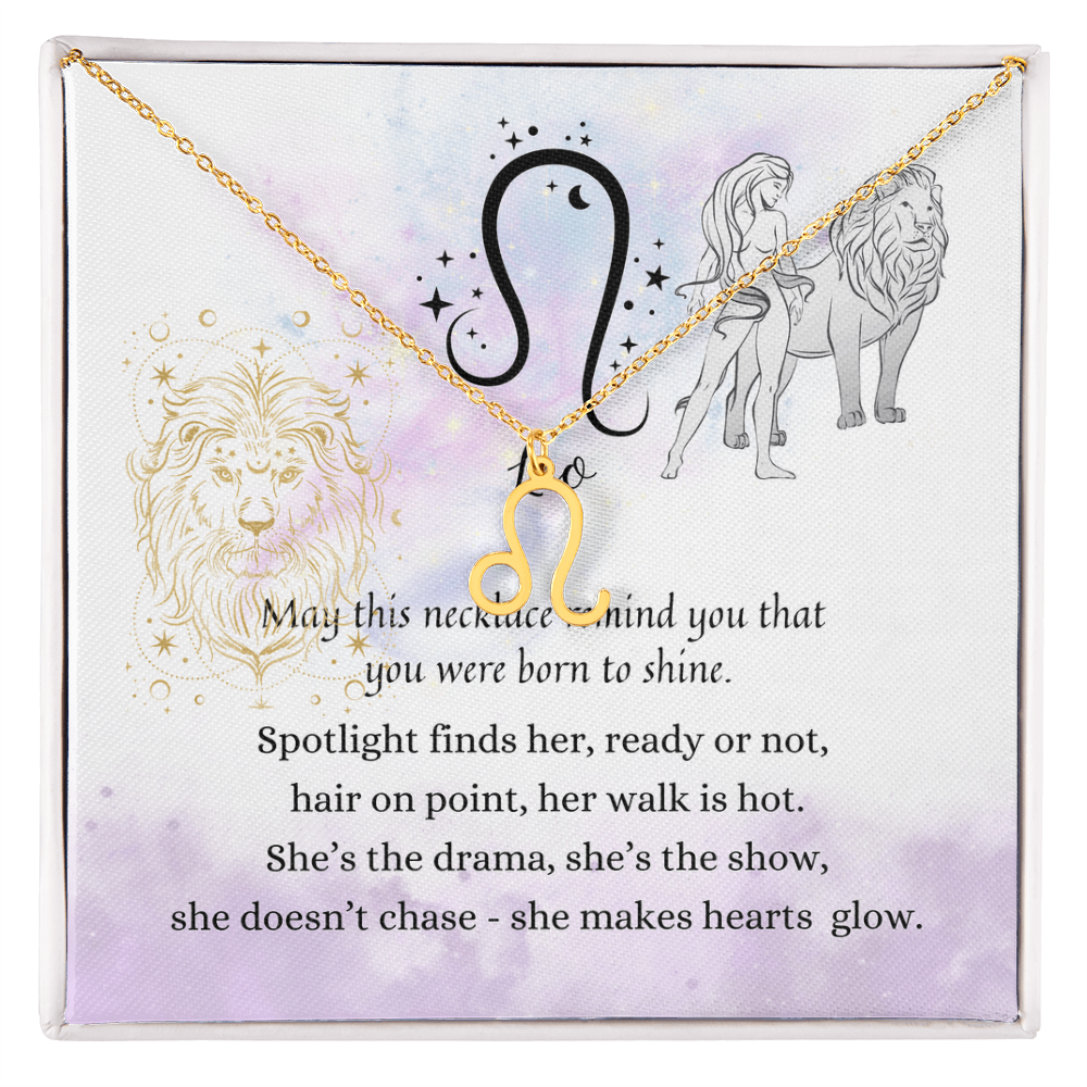 Leo Zodiac Symbol Necklace for Girls – A Meaningful Gift for a Leo Girl | Stainless Steel or 18k Yellow Gold Finish with poetic card design