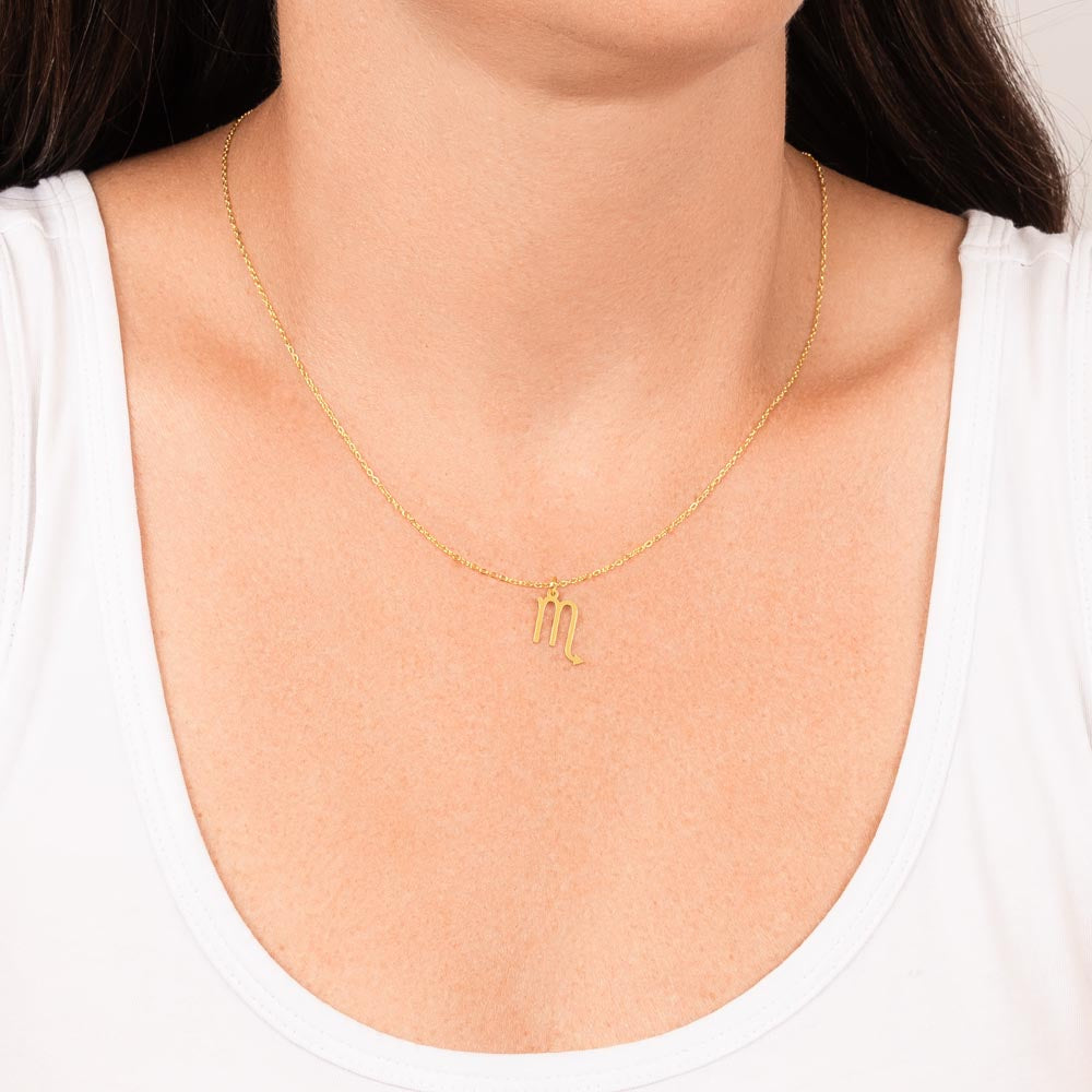 Scorpio Zodiac Symbol Necklace for Girls – A Meaningful Gift for a Scorpio Girl | 18k Yellow Gold Finish worn on model's neck