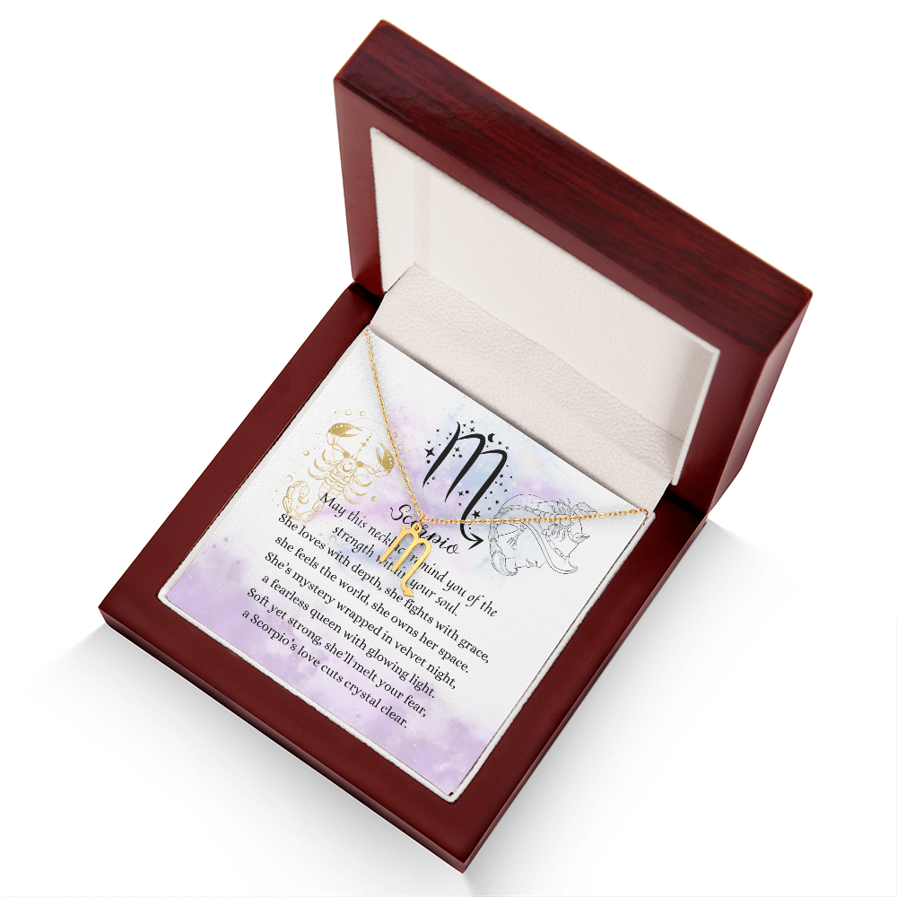 Scorpio Zodiac Symbol Necklace for Girls – A Meaningful Gift for a Scorpio Girl | Stainless Steel or 18k Yellow Gold Finish in wood gift box with card