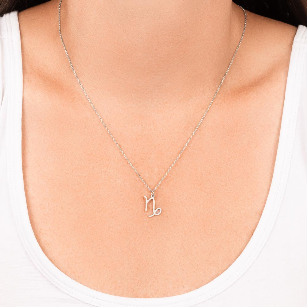 Capricorn Zodiac Necklace for Women – Astrology Gift with delicate silver zodiac symbol pendant worn on simple chain