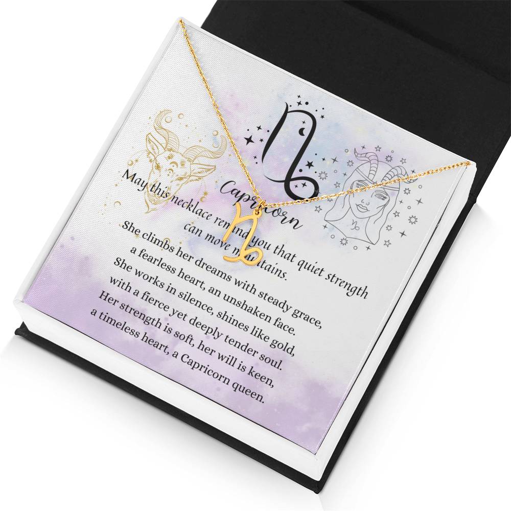 Capricorn Zodiac Necklace for Women – Astrology Gift with gold zodiac symbol pendant in elegant gift box with poetry card